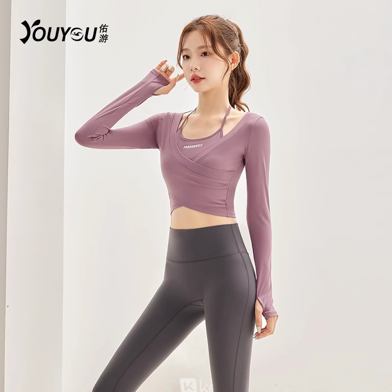 瑜伽服女2023新款长袖春夏季套头健身紧身衣运动普拉提训练服套装