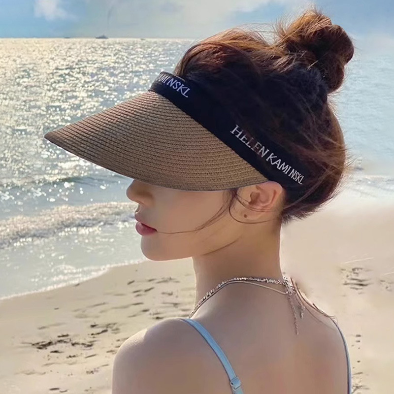 拉菲草遮阳帽防紫外线防晒空顶帽子女夏季百搭鸭舌帽运动太阳草帽